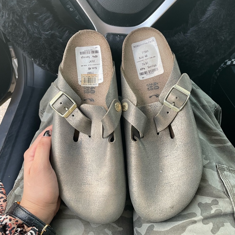 Birkenstock Metallic Silver Clogs